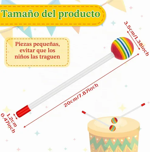 Vista 2 de Chalyna 6 mazos de tambor de piruleta para niños, cabeza de espuma suave