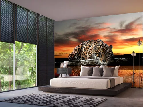 Vista 3 de Papel pintado 3D de leopardo de animales para despegar y pegar 98 x 58 pulgadas