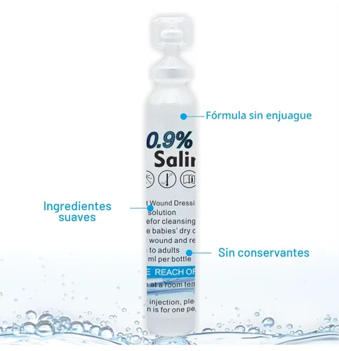 Vista 5 de Solución salina estéril, paquete de 20 limpiadores de piel y heridas, lavado de heridas de cloruro de sodio al 0.9% y enjuague nasal