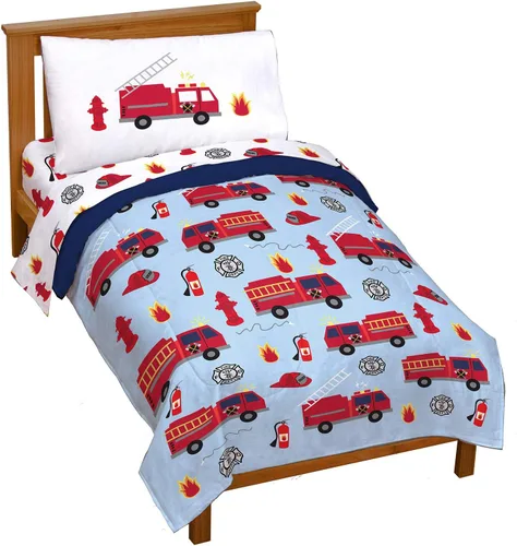 Vista 11 de Trend Collector - Juego de edredón individual de camión de bomberos de 5 piezas, ropa de cama para niños