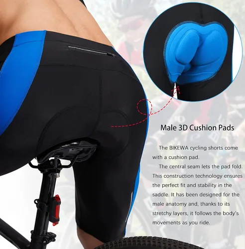 Vista 4 de Bikewa Pantalones cortos de ciclismo para hombre, con acolchado 3D, ropa interior de ciclismo para montar en carretera, MTB, bicicleta, UPF 50+