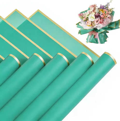 Vista 9 de Jocomoni 20 hojas de papel de regalo de flores, ramo floral impermeable, papel de regalo de flores frescas con borde negro, suministros