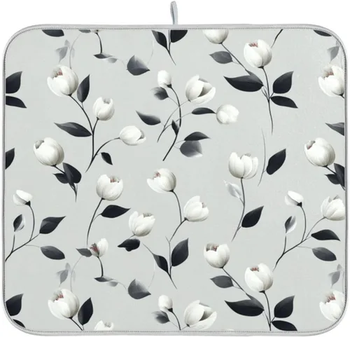 Vista 82 de Tapete de secado de platos de primavera naranja con flor de amapola para encimera de cocina, tapete escurridor absorbente de microfibra, tapete