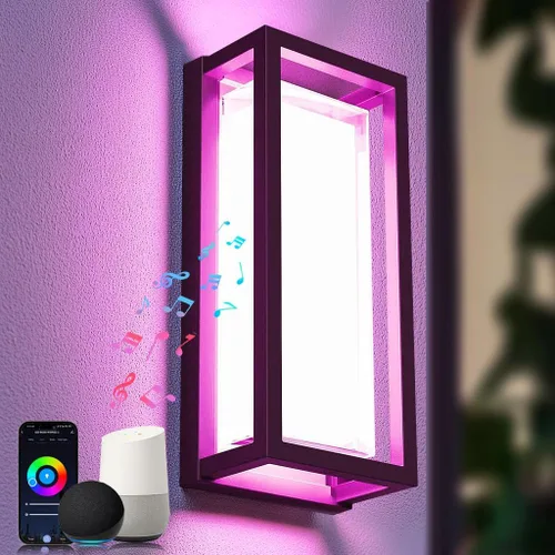 Vista 10 de iYogaled Luminarias de pared LED inteligentes, paquete de 1 apliques de pared RGB con cambio de color para exteriores, accesorios de iluminación