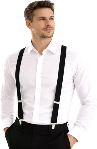 Vista 2 de Dibi Suspenders for Men Heavy Duty 1" Y-Back Adjustable Strong Metal Clips Negro
