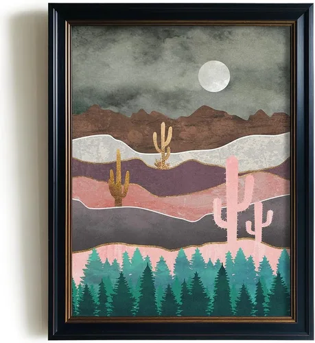Vista 9 de Decoración de pared de cactus del suroeste, arte de pared del desierto, decoración de baño de naturaleza gris y rosa, póster de montaña texturizado