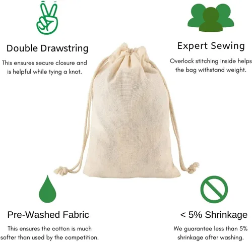 Vista 3 de Mayatra's Bolsa de lavandería de algodón para ropa, organizador de viaje, bolsa ecológica de algodón 100% puro con cordón, tamaño grande, bolsa