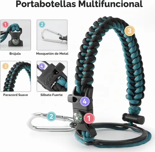 Vista 5 de Botella de agua aislada de 64 onzas con tapas de pajita y boquilla, jarra de agua de acero inoxidable de medio galón con mango de paracord, vacío