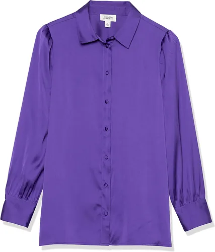 Vista 6 de The Drop Women's Standard Lucyswhims Long-Sleeve Button Down Stretch Satin Shirt