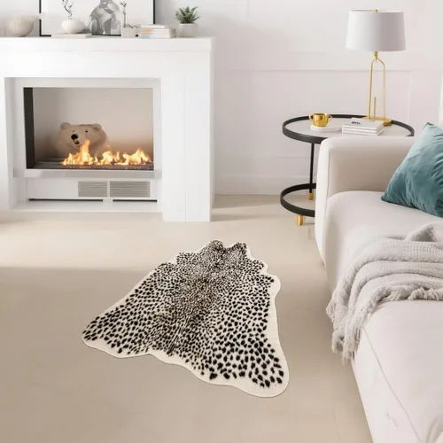 Vista 4 de Asuprui Alfombra de piel de vaca sintética con estampado de leopardo, alfombra de piel de vaca para habitación de niños, 35 pulgadas de ancho x 43
