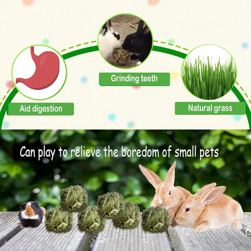 Vista 3 de kathson Bola de hierba natural de conejo, juguetes masticables de hierbas Timothy, juguete de dientes molares de tejido natural, bolas de juego