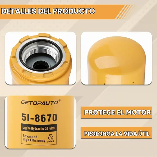 Vista 7 de GETOPAUTO Filtro hidráulico 5I-8670 BT9464 HF35519 compatible con excavadora Caterpillar CAT E320d p573481