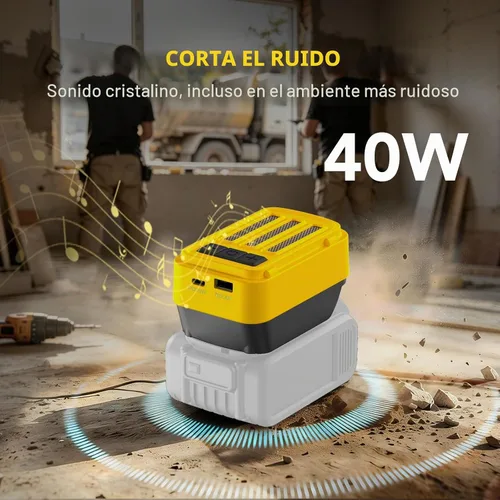 Vista 3 de Altavoz Bluetooth compatible con batería Dewalt de 20 V Max, altavoz inalámbrico con carga USB-A/C, para lugares de trabajo al aire libre, fiestas