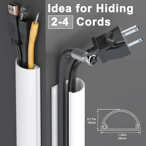 Vista 2 de ZhiYo - Ocultador de cable de 34 pulgadas para 2-4 cables de TV de pared, 1.4 pulgadas de ancho x 0.7 pulgadas de alto, color blanco Split-Hinge