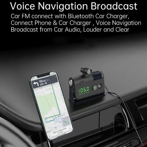 Vista 7 de Transmisor Bluetooth Fm, 2 micrófonos y QC3.0 + Tipo-C PD 18W HiFi Bass, adaptador Bluetooth para automóvil compatible con llamadas manos libres