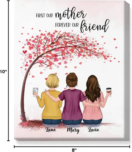 Vista 6 de Gossby Lienzo personalizado para madre e hija, regalo de cumpleaños, Navidad, Día de la Madre para mamá de 2 hijas con diseño, nombre, regalo