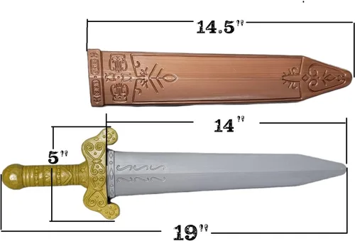 Vista 5 de Espada detallada de caballero romano de 20 pulgadas (plástico) en vainavaina de bronce. Prop. OroPlataBronce