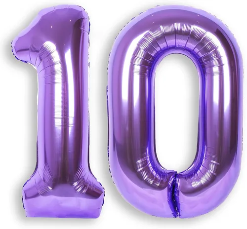 Vista 18 de Globo de número 0 de 40 pulgadas de RainbowQ Party, grande, color púrpura, para niños o niñas, números del 0 al 9, de papel de aluminio y Mylar