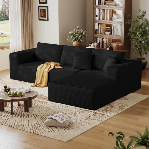 Vista 10 de Sofá modular sin hueso de 134.6 pulgadas para sala de estar, sofá modular de pana en forma de U con diván y almohadas, sofá seccional de 4 asientos