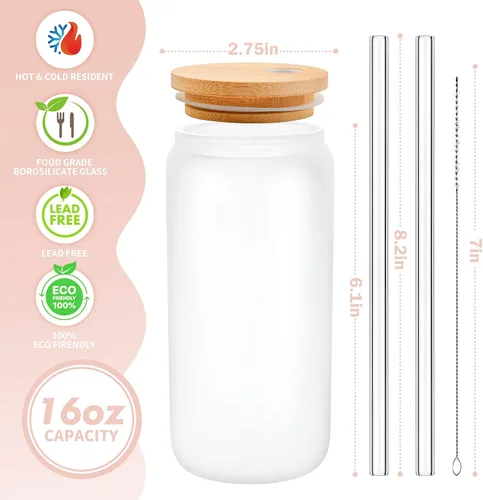 Vista 6 de Vasos de vidrio personalizados con tapas y pajitas, regalos con monograma para mujeres, vaso personalizado, bonita taza personalizada, cosas