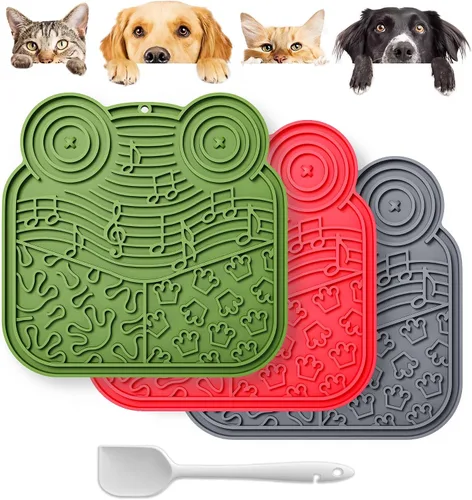 Vista 7 de Alfombrilla de silicona para lamer perros y gatos, paquete de 3, tapete de silicona para lamer perros con ventosas, alivia la ansiedad, promueve una
