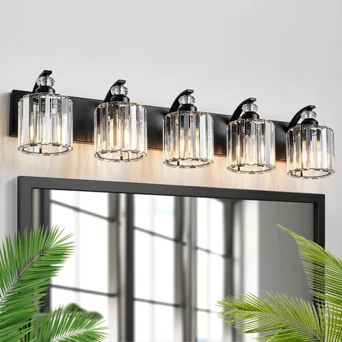 Vista 30 de Accesorio de Iluminación de Baño Moderno de 3 Luces Cromado Luces de Tocador de Baño Sobre Espejo Aplique de Pared con Pantallas de Cristal K9 Base