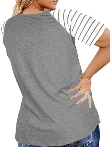 Vista 2 de Camisa Dolnine estilo túnica, talla extra grande, a rayas, camisa informal de raglán, para mujer