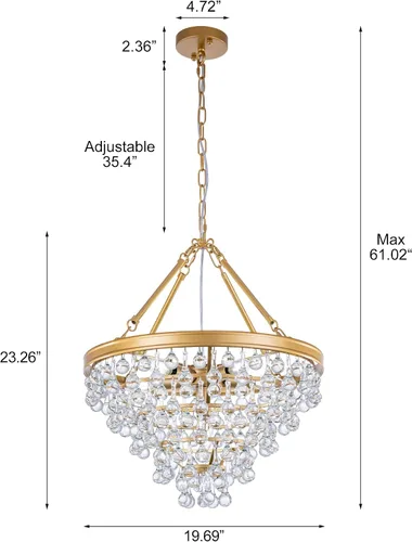 Vista 5 de Wellmet Candelabros modernos de cristal, 6 luces de granja para comedor, lámpara de techo dorada para vestíbulo, dormitorio, sala de estar, entrada