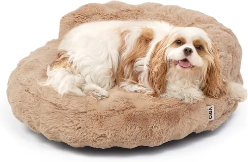 Vista 31 de EHEYCIGA Sofá cama suave para gatos de interior, cama extra pequeña esponjosa para perros con funda extraíble lavable, sofá para mascotas, Camello