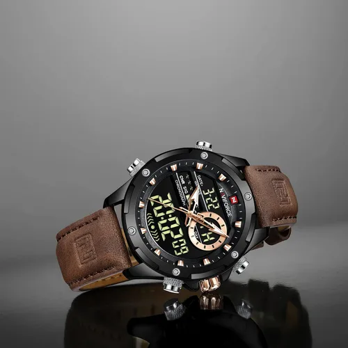 Vista 3 de NAVIFORCE Reloj digital militar para hombre, movimiento de cuarzo japonés, analógico, resistente al agua, reloj deportivo de cuero multifuncional