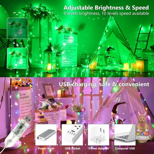Vista 5 de BrizLabs Guirnalda de luces USB RGB con control remoto, 100 LED de 33 pies