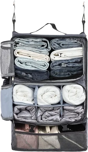 Vista 27 de Surblue Bolsa de Almacenamiento para Viaje con Estantes Colgantes, Cubo de Empaque de Compresión para Maleta Plegable con Capa Extensible de Gran