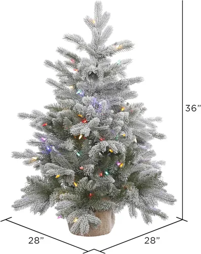 Vista 2 de Vickerman Árbol de Navidad artificial de pino de sable esmerilado de 36 pulgadas, luces LED Dura-Lit® multicolor. Árbol de Navidad de pino de sable