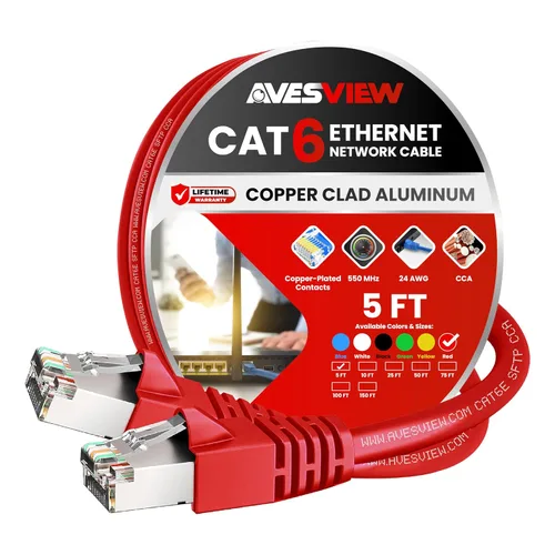 Vista 33 de Cable Ethernet blindado CAT 6 de 5 pies, para interiores de alta velocidad (SFTP) 10 Gbps blindado sin enganches, cable Ethernet de 5 pies para Negro