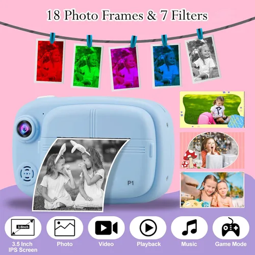 Vista 2 de Cámara instantánea para niños, mijiaowatch 12MP/1080P Cámara de impresión digital para niños con cámaras de 3.5 pulgadas para niños, tarjeta TF
