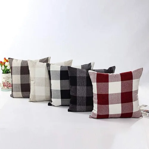 Vista 6 de HOPLEE Juego de 2 fundas de almohada de 22 x 22 pulgadas, fundas de almohada decorativas a cuadros de búfalo blanco y negro