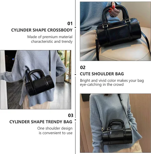 Vista 7 de ValiCLUD - Bolsa de moda para bolso retro con forma de cilindro, Negro), 483