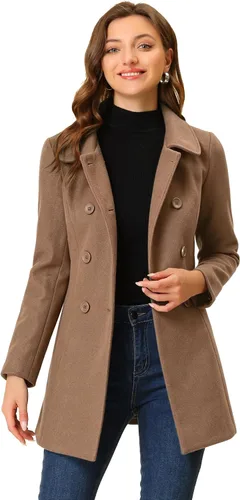 Vista 26 de Allegra K Abrigo Largo De Invierno Con Cuello Peter Pan Y Doble Botonadura Para Mujer Beige