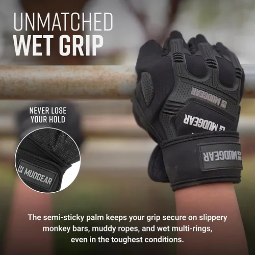 Vista 4 de MudGear Guantes de entrenamiento duraderos sin dedos con soporte de muñeca para carreras de obstáculos y entrenamiento de fitness, mejoran