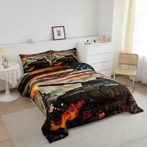 Vista 3 de Erosebridal Juego de edredón de plumón con bandera estadounidense, juego de ropa de cama con diseño militar para niños, adultos y hombres, camuflaje