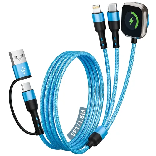 Vista 16 de Cruise Travel Essentials 2026, cable USB A/C 3 en 2 para iPhone 17, cargador iWatch, cable de carga múltiple trenzado, cable de carga múltiple