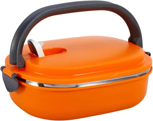 Vista 8 de ZJchao Fiambrera térmica para alimentos calientes, de acero inoxidable, portátil, calentador de alimentos naranja (una sola capa)