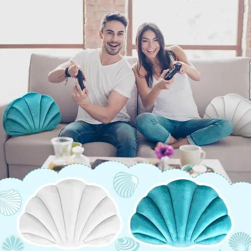 Vista 5 de Qunclay 2 almohadas de concha marina suaves en forma de concha de mar, bonitas almohadas decorativas para sofá, cama, sofá, sala de estar