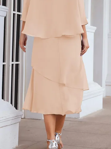 Vista 3 de Numbersea Vestidos formales de baile de graduación, de gasa, acampanados, para madre de la novia, tallas grandes para mujeres con chaqueta, Rosado