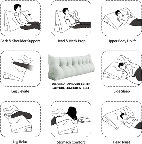 Vista 5 de Almohada de cuña pequeña para cabecero; almohada para leer, para sentarse en la cama, almohada triangular de respaldo para adultos, almohada