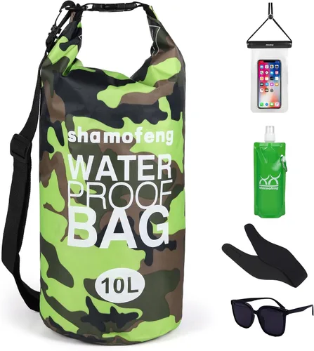 Vista 8 de Bolsa seca impermeable de 5L/10L/15L/20L/30L Mochila de almacenamiento en seco con funda para teléfono, botella de agua plegable, gafas de sol Azul