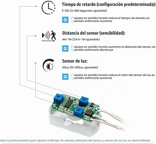 Vista 3 de SENSKY BS010WL DC 12v a 24v Mini Pir Sensor de Movimiento Interruptor de Ocupación Sensor de Ocupación para DIY Iluminación LED