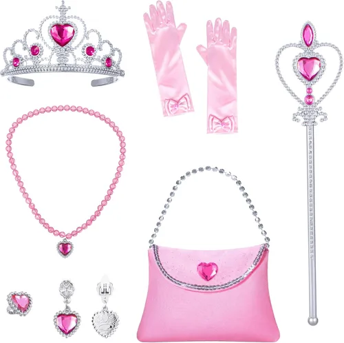 Vista 2 de Vestido de princesa rosa para niñas, vestido de belleza durmiente con accesorios Sleeping Beauty Costume for Birthday, Halloween, Trick or Trea