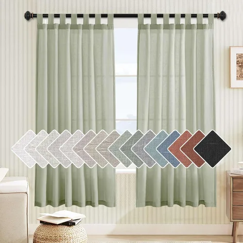 Vista 56 de Cortinas de lino para sala de estar, decoración para el hogar, con pestaña superior, privacidad añadida, ahorro de energía, filtro de luz