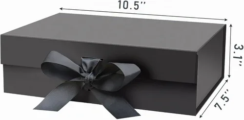 Vista 2 de DaiUni - Caja de regalo magnética negra de 10.5 x 7.5 x 3.1 pulgadas con tapa para regalos Cajas de regalo decorativas con cinta para boda